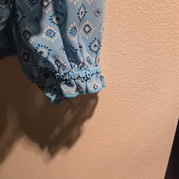 Time and Tru Sheer turquoise button up tie neck long sleeve blouse - Picture 5 of 6